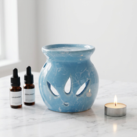 Brûleur d'huiles essentielles en porcelaine bleue avec motif ajouré pour parfumer la maison – Offre spéciale