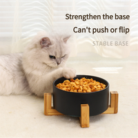 Fournitures pour animaux de compagnie Bol pour animaux de compagnie surélevé en céramique pour chiot avec support en bois Double bols pour animaux de compagnie blancs antidérapants pour chien et chat