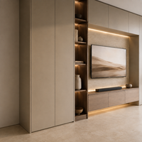 Console TV moderne de luxe sur mesure avec armoires de rangement et éclairage LED, meuble TV en bois massif pour la maison