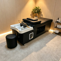 Lit de spa multifonctionnel japonais pour salon de beauté, lit de massage thaïlandais pour hydrothérapie capillaire avec cadre en cuir et bois