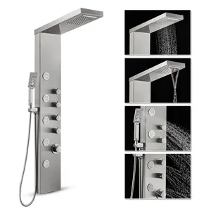 ROVATE-Panel de ducha de cascada de acero inoxidable, sistema de torre de ducha de baño con pulverizador de masaje, diseño moderno