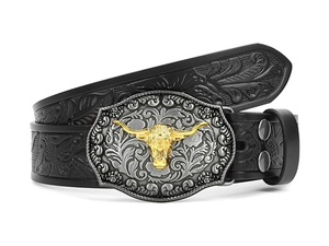 Longueur personnalisée <span class=keywords><strong>ceinture</strong></span> en <span class=keywords><strong>cuir</strong></span> véritable vintage occidentale pour hommes design de cowboy gravé décontracté avec <span class=keywords><strong>boucle</strong></span> en acier pour pantalon en jean - Product Image 2