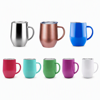 Gobelet isotherme en acier inoxydable 12 oz avec revêtement en poudre, logo personnalisé, pour thé, café et mug, tasse de voyage portable 12 oz avec poignée