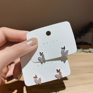 S925 gümüş iğne çift kelebek düğme küpe tam taklidi Mini küçük kristal iki kelebek küpe - Product Image 5