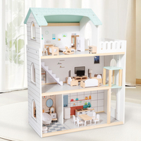 Maison de poupée en bois, maison de poupée familiale moderne avec design réaliste, maison de poupée en bois avec meubles, cadeau idéal pour les enfants de 3 ans et plus
