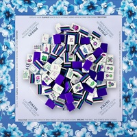 Set Mahjong Mewah Modern Amerika Imperial Floral Navy Mat 4-Lapisan Ubin Melamin Berukir Portabel Tahan Lama