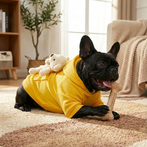 Red Hooded Sweatshirt For French Bulldogs With Adorable Teddy Bear Pocket - Stylish &amp; Comfortable Pet <strong>Clothing</strong> - Product Image 5