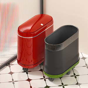Oval Trash Can With Lid And Wheels For Bathroom And Living Room 1.5kg Indoor Use - Product Image 4