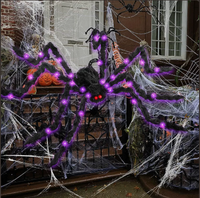 Décoration d'Halloween Araignée Géante Lumineuse et Toile d'Araignée, Accessoire d'Araignée Effrayant pour Farces et Décorations de Scène de Fête d'Halloween