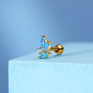 POENNIS मूल सर्जिकल इस्पात Trague महिलाओं के कान संवर्धन ब्लू डायमंड फूल क्राउन स्टड कान की बाली उपास्थि भेदी गहने सेट - Product Image 2