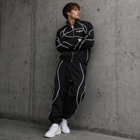Survêtements réfléchissants personnalisés OEM pour hommes, veste zippée à passepoil contrastant, pantalon, col montant, poignets élastiques, vêtements de sport, fabricant, usine