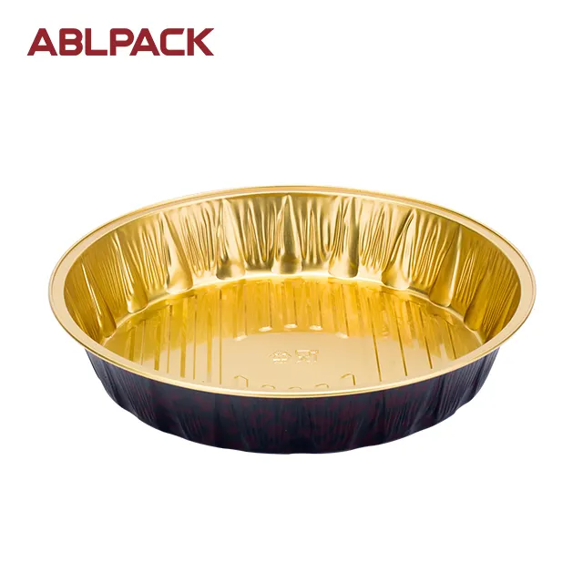 ABL 1250ml Round Shape Pizza Pan Durable Printed Microwave Aluminum Foil Container Food Tray Pie Pan with Lids Baking