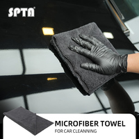Serviettes de detailing auto SPTA MT038 grises sans bords 420GSM, microfibres éponge tout usage, nettoyage professionnel, mélange double face 70/30
