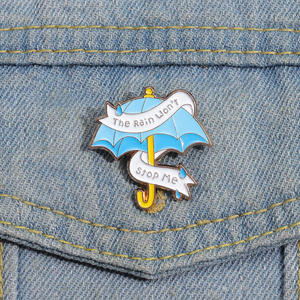 Sming Pins: Broches <span class=keywords><strong>de</strong></span> esmalte con la frase divertida 'La lluvia no me detendrá', diseño <span class=keywords><strong>de</strong></span> paraguas <span class=keywords><strong>de</strong></span> dibujos animados, insignias <span class=keywords><strong>de</strong></span> solapa, accesorios para mochila - Product Image 1