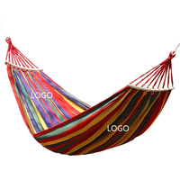 Hamac portable en toile XLAN avec bâton en bois, hamac à rayures arc-en-ciel pour le camping en plein air et les voyages
