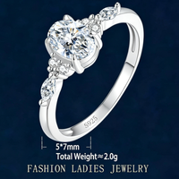 Bague ovale en moissanite tendance style Ins, en argent sterling S925, personnalisée, incrustée, pour mariage et fiançailles