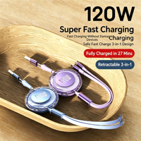 Auto-Ladekabel 6A Einziehbar aus Aluminiumlegierung 2-in-1 Transparent 120W Schnell-Lade-Datenkabel mit Eigenem Logo Perfektes Geschenk