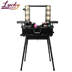 Studio ToGo Wheeled Trolley Makeup Case with Light Beauty Cosmetic Accessory Organizer Mirror Case