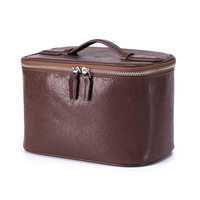 Sac cosmétique en cuir pleine fleur OEM personnalisé pour femme, style rétro, avec fermeture éclair, pour voyage, maquillage et articles de toilette, 23 cm, vente en gros d'usine