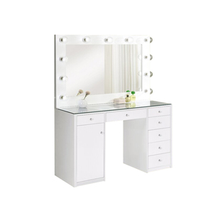 Tocador de Maquillaje de Lujo con Espejo LED Grande, 13 Cajones, Tapa de Vidrio, Madera de Melamina, Diseños de Tocadores de Maquillaje - Product Image 4