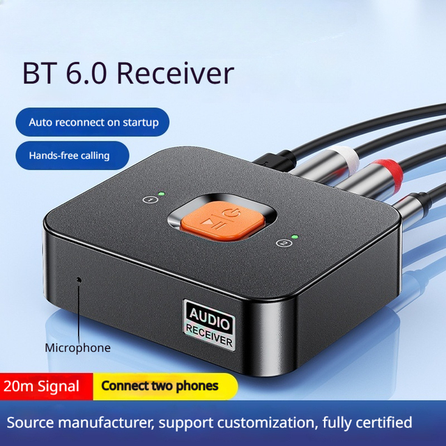 Wholesale BT 6.0 Audio Receiver 3.5mm AUX RCA Wireless Adapter with Mic Hands-Free for Home Speaker Amplifier Car Stereo