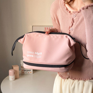 Pink Toiletry Bag Large Capacity Waterproof Rectangle Polyester Travel Skincare <b>Storage</b> - Product Image 1