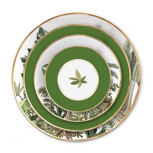 Nouveaux designs, 4 pièces, assiettes en céramique verte, vaisselle pour la maison, restaurant, hôtel, assiettes de présentation en porcelaine, ensembles d'assiettes à dîner - Product Image 1