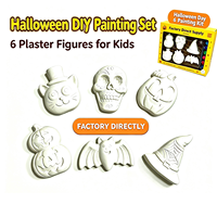 Perlengkapan Lukis DIY Halloween untuk Anak-Anak, 6 Bentuk Figurine Plester Tanpa Warna dengan Kuas Lukis, Pasokan Pabrik