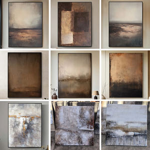 Décoration de salon, peintures murales modernes minimalistes en toile faite à la main, marron beige, art abstrait Wabi Sabi - Product Image 6