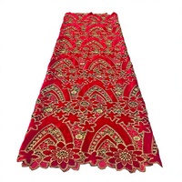 Tissu en velours polyester uni rouge vif pour femmes et filles, jacquard tissé, broderie laser, motifs africains, dentelle, robes de mariée DIY