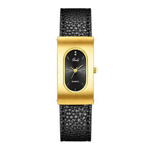 Reloj de Pulsera de Cuarzo Rectangular con Esfera Negra y Dorada para Mujer, Correa de Cuero Retro, Reloj de Vestir para Damas, para Negocios y Fiestas - Product Image 3