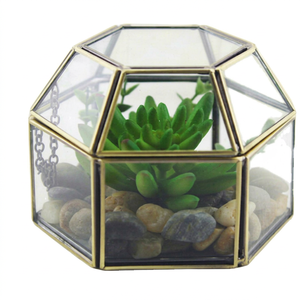 Terrario colgante de cristal transparente + Marco de metal de cobre - Product Image 1