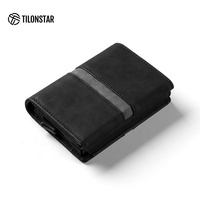 Dompet Kulit RFID pria, dompet kulit minimalis ramping dengan pemegang kartu kredit Pop-up otomatis untuk hadiah