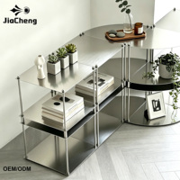 Étagère modulaire en acier inoxydable brossé minimaliste OEM, étagère d'angle en métal à plusieurs niveaux pour le salon, étagère de rangement