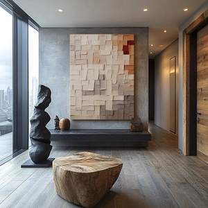 Grande <span class=keywords><strong>peinture</strong></span> murale <span class=keywords><strong>abstraite</strong></span> moderne Wabi Sabi verticale beige et marron sur toile pour la maison et la galerie - Product Image 4