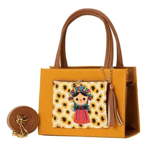 Bolso Bandolera de Cuero Genuino Fana Mayra Color Mostaza con Personaje de Dibujos Animados, Bolso Cruzado para Mujer, Uso Diario en Todas las Estaciones - Product Image 3