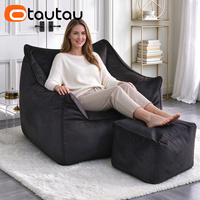 Housse de pouf en velours doux OTAUTAU pour fauteuil d'angle, pouf ottoman SF572 – Sans rembourrage – Veuillez acheter le rembourrage séparément