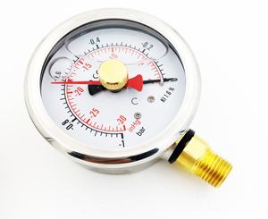 프리미엄 품질 2.5 인치-1Bar -30 인치 더블 니들 오일 충전 압력계 액체 압력 게이지 메모리 바늘 - Product Image 4