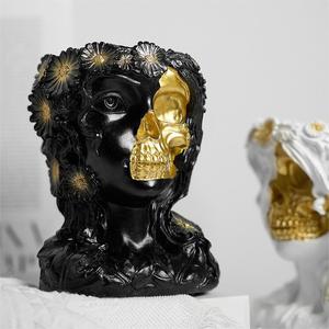 Maceta de resina de calavera femenina creativa moderna, adorno para el hogar con personalidad de Halloween, macetas con cabeza carnosa, Material Digital - Product Image 4