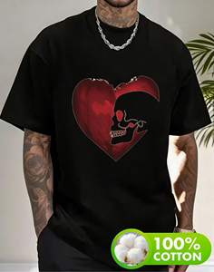 T-shirt unisex con stampa di cuori e teschi, in morbido cotone, vestibilità casual, lavabile in lavatrice, taglie S-XXXXL - Product Image 3