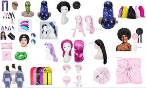 Gorros de Satén Dobles Personalizados al por Mayor con Banda de Amarre para Mujeres con Cabello Rizado Natural - Product Image 2