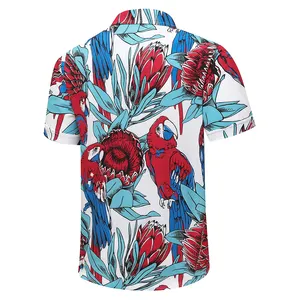 Fábrica fornecedor personalizado estiramento poliéster reciclado secagem rápida moda havaiano impressão anti-rugas manga curta camisa floral