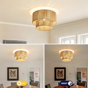 Lampada da Soffitto Semi-Incasso Stile Boho Farmhouse Joyinled, Doppio Strato 17.7\", <span class=keywords><strong>Paralume</strong></span> <span class=keywords><strong>in</strong></span> <span class=keywords><strong>Corda</strong></span> di Canapa Naturale per Interni - Product Image 6