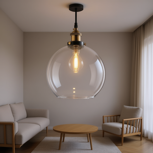 Plafonnier en verre transparent, grande boule, base en laiton, LED blanc chaud doux, éclairage intérieur pour salon - Product Image 2