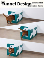 Mignonne maison tunnel double couche pour chat avec griffoir, plaques de griffoir remplaçables, en carton ondulé, emballage sans colle, facile à assembler