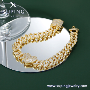 Pulsera Cubana Xuping Personalizada, Chapada en Oro <span class=keywords><strong>de</strong></span> 14k, Joyería para Pies, Corazón Brillante con Circonita, Pulsera Cubana con Corazón para Mujer - Product Image 3