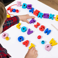 Intelligent Wooden Letter Threading Bead Toy Kids Educational Building Block Set Arabic English Russian Digital Calculating