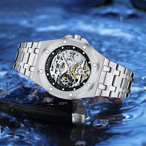 Herren Luxus Automatik-Mechanische Armbanduhr mit Legierungszifferblatt Edelstahlarmband Gangreserve-Anzeige Hip-Hop-Stil - Product Image 5