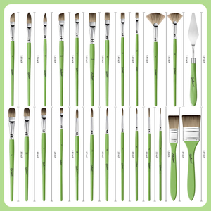 Xin Bowen - Juego de 25 Pinceles de Pintura Acrílica de <span class=keywords><strong>Diferentes</strong></span> Formas, Pinceles de Artista con Mango Verde y Espátula - Product Image 4