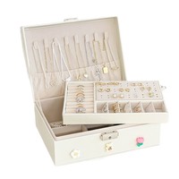 Boîte de rangement pour bijoux en cuir européen, double couche, design rectangulaire, fermeture à loquet pour collier, bague, boucles d'oreilles